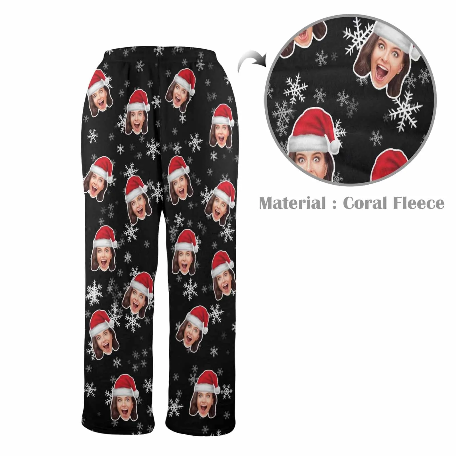 Coral Fleece Pajama Trousers-Custom Face Christmas Snowflake Warm and Comfortable Sleepwear Long Pajama Pants For Men Women