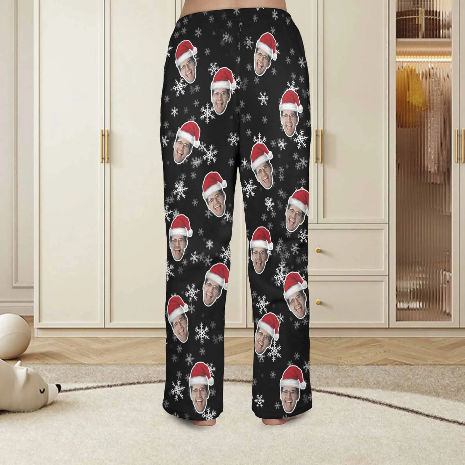 Coral Fleece Pajama Trousers-Custom Face Christmas Snowflake Warm and Comfortable Sleepwear Long Pajama Pants For Men Women