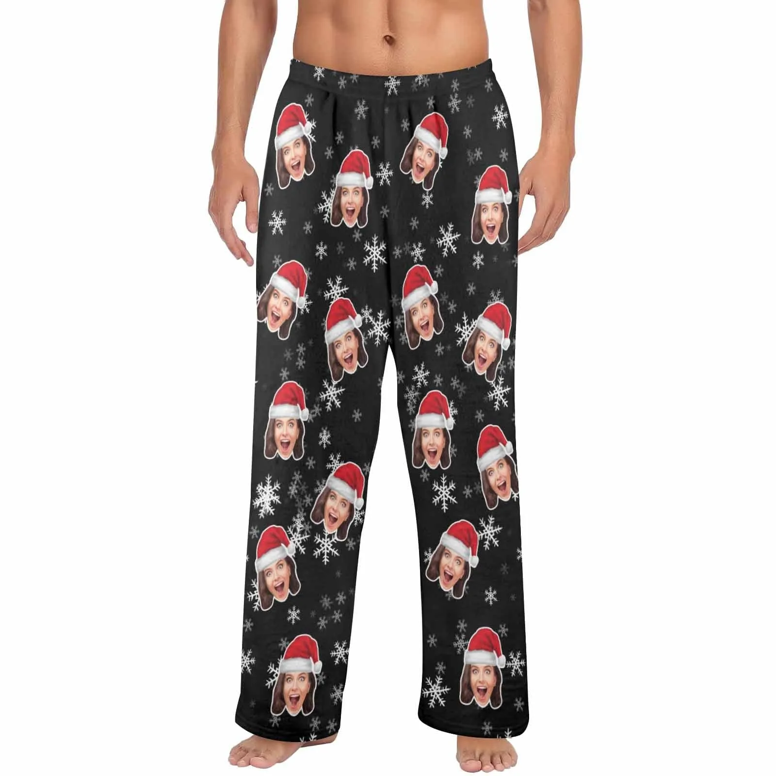 Coral Fleece Pajama Trousers-Custom Face Christmas Snowflake Warm and Comfortable Sleepwear Long Pajama Pants For Men Women