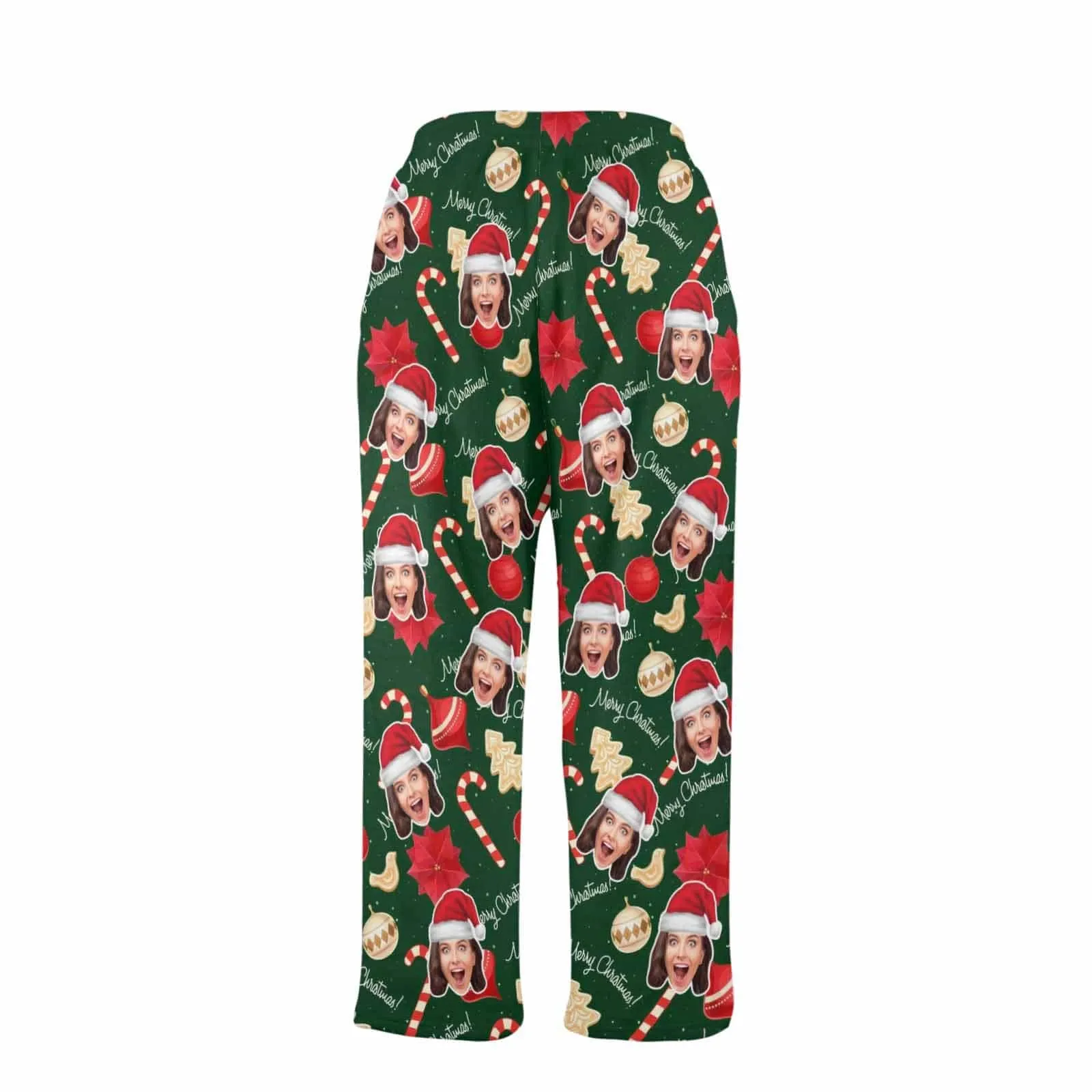 Coral Fleece Pajama Trousers-Custom Face Christmas Sticks Red Hat Warm and Comfortable Sleepwear Long Pajama Pants For Men Women