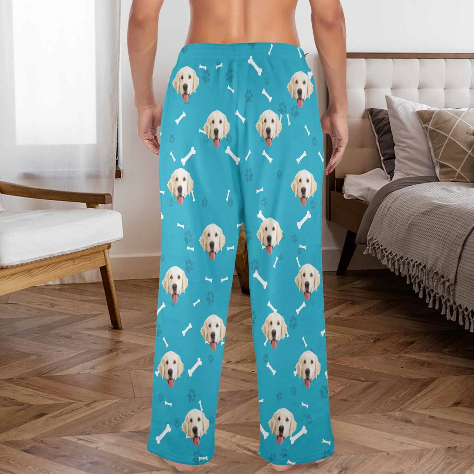 Coral Fleece Pajama Trousers-Custom Face Dog Bone Paw Print Warm and Comfortable Sleepwear Long Pajama Pants For Men Women