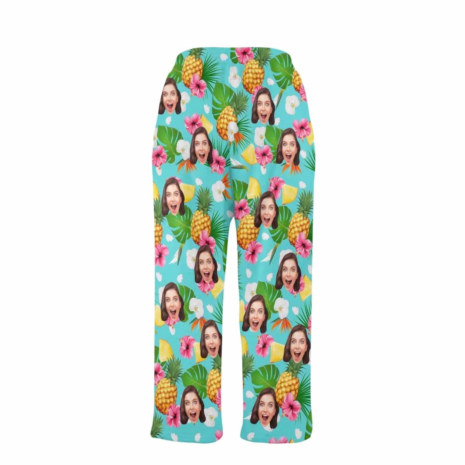 Coral Fleece Pajama Trousers-Custom Face Flowers And Pineapple Print Warm and Comfortable Sleepwear Long Pajama Pants For Men Women