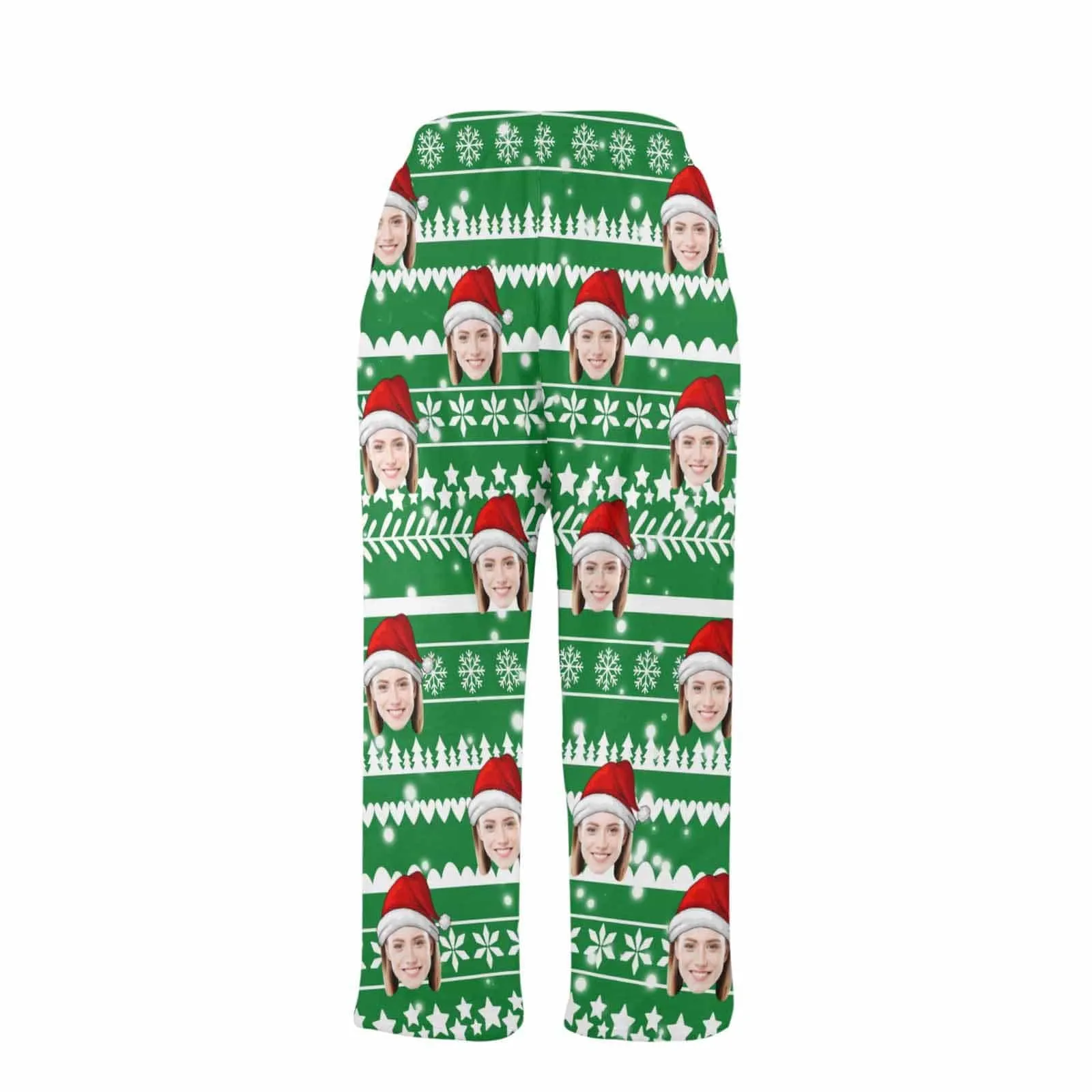 Coral Fleece Pajama Trousers-Custom Face Green Christmas Tree Warm and Comfortable Sleepwear Long Pajama Pants For Men Women