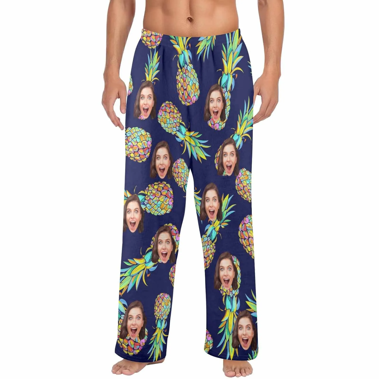 Coral Fleece Pajama Trousers-Custom Face Pineapple Print Warm and Comfortable Sleepwear Long Pajama Pants For Men Women