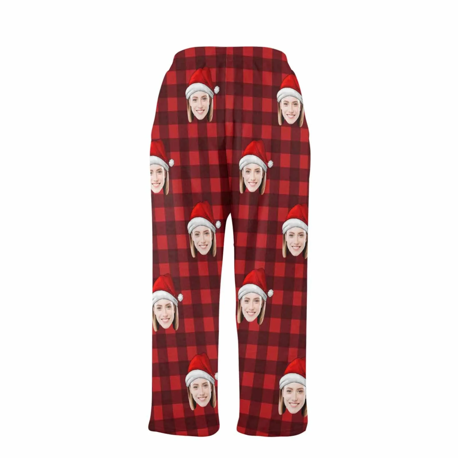 Coral Fleece Pajama Trousers-Custom Face Red Plaid Warm and Comfortable Sleepwear Long Pajama Pants For Men Women