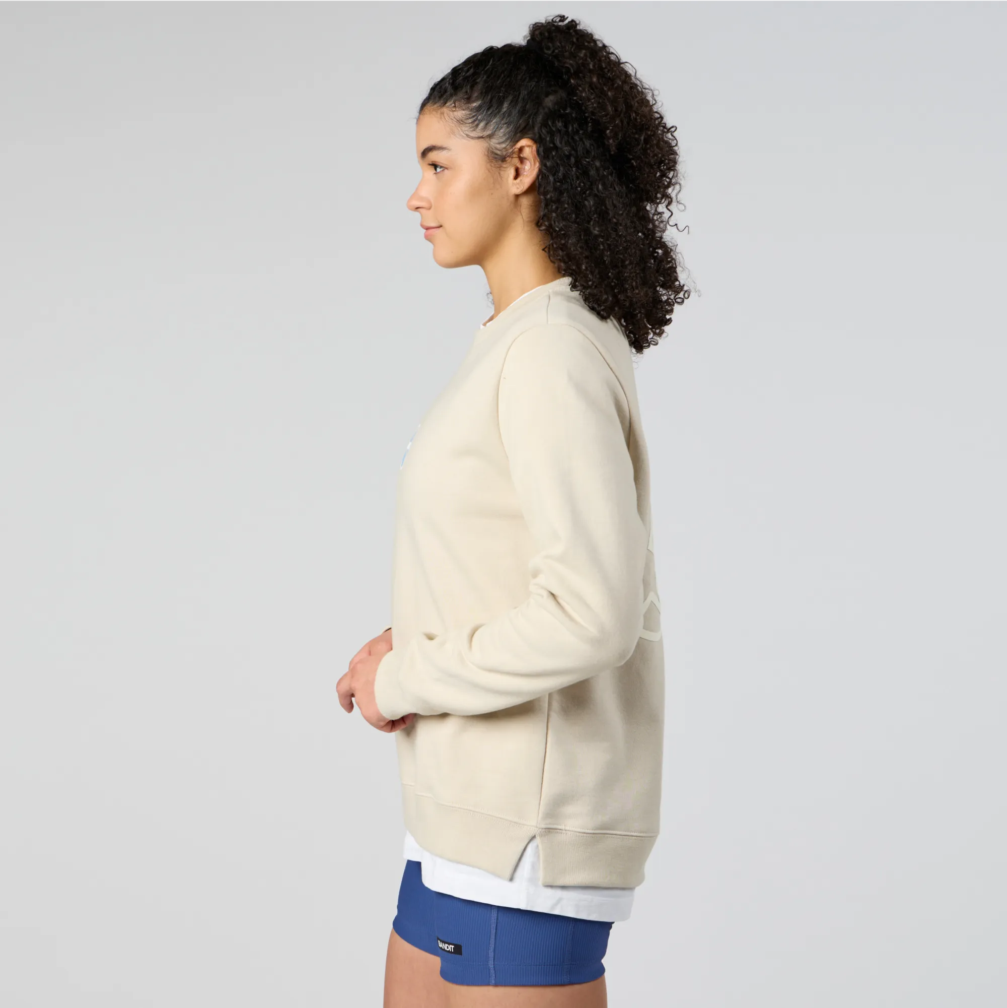 Cotton Fleece Mirrored Runner Crewneck - Champagne