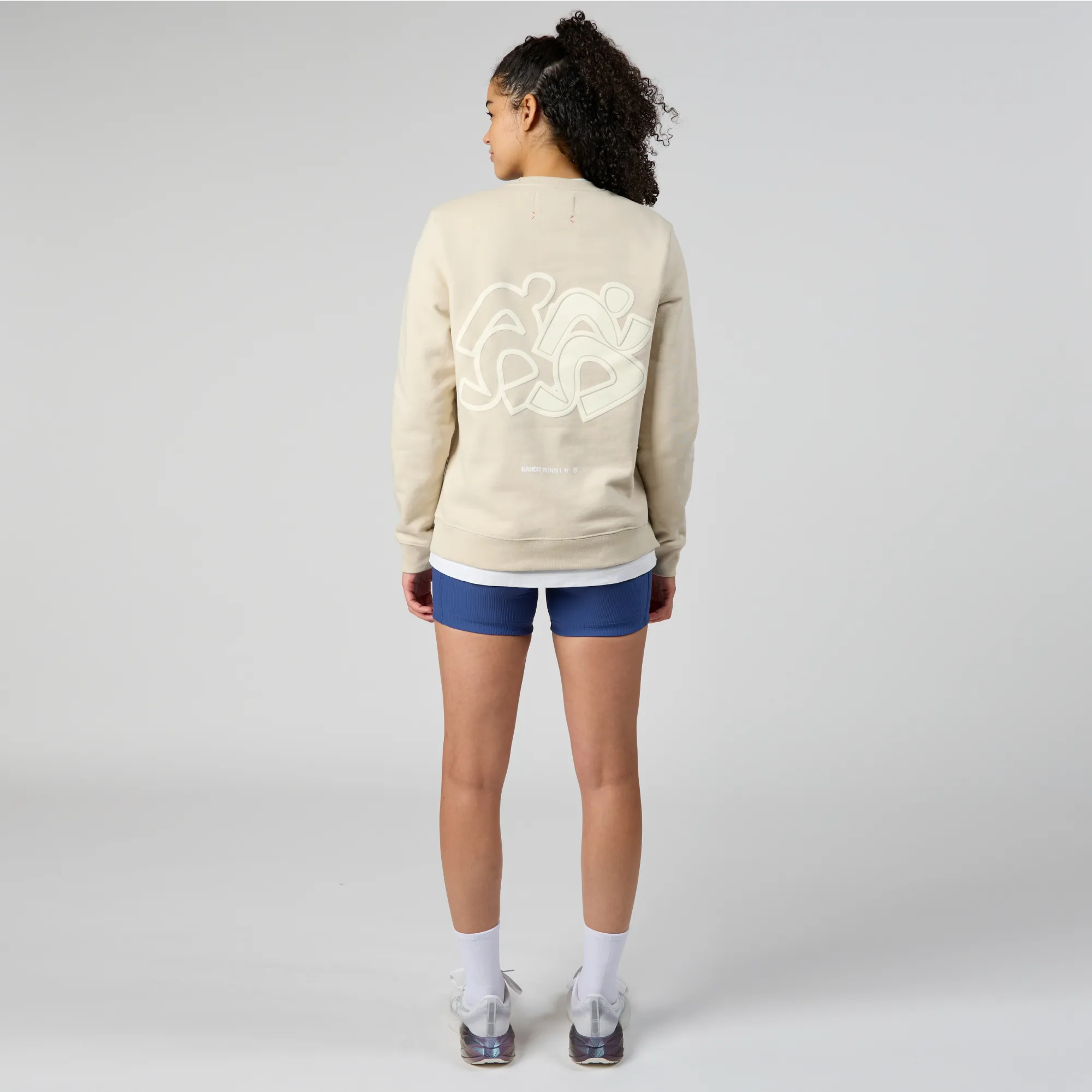 Cotton Fleece Mirrored Runner Crewneck - Champagne