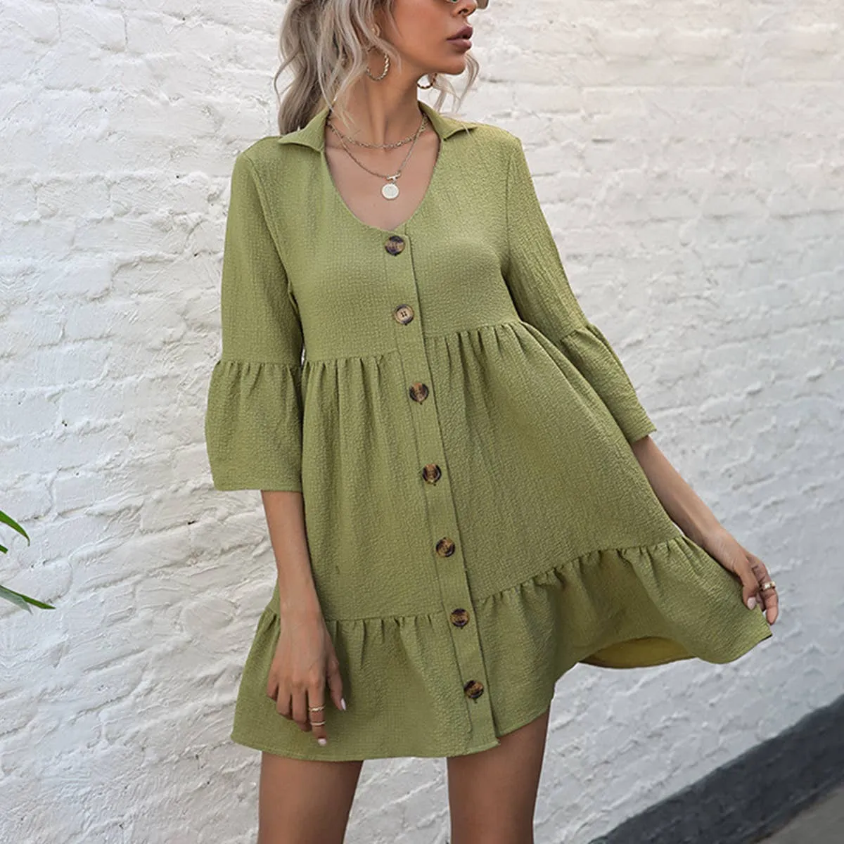 COTTON LAPEL LOOSE DRESS_CWDSD3934