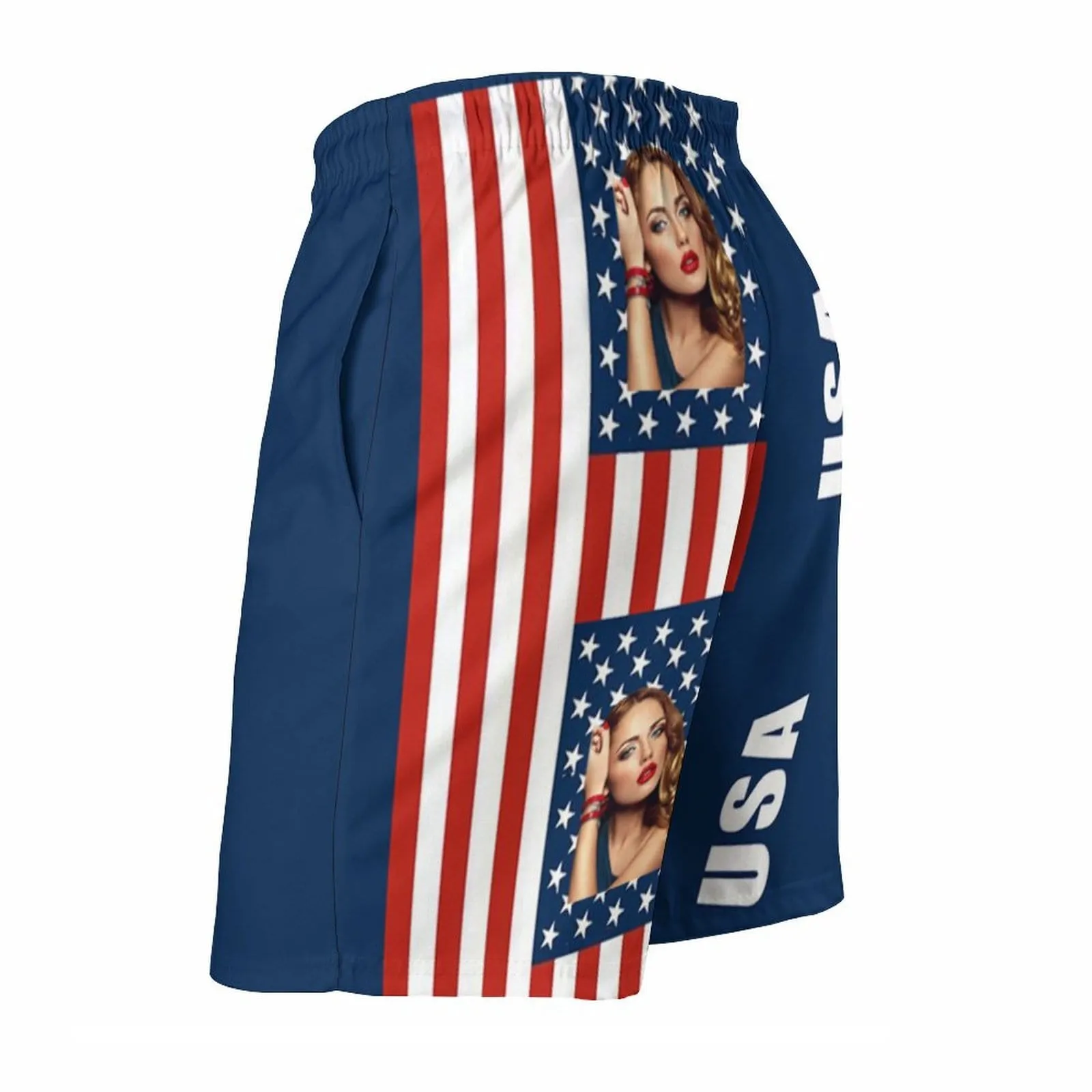 Couple Matching Beach Shorts&One Piece Bathing Suit Custom Face You USA Flag Personalized Photo Men's Quick-drying Beach Shorts