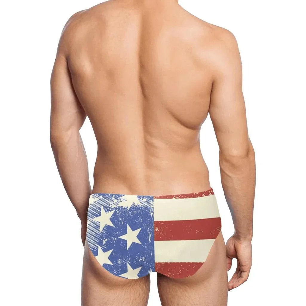 #Couple Matching Swimwear #American Flag Bathingsuit Custom Face Men's Swim Shorts Triangle Briefs Bottoms Women's High Waisted Bikini Bottom for Celebrate Holiday Party