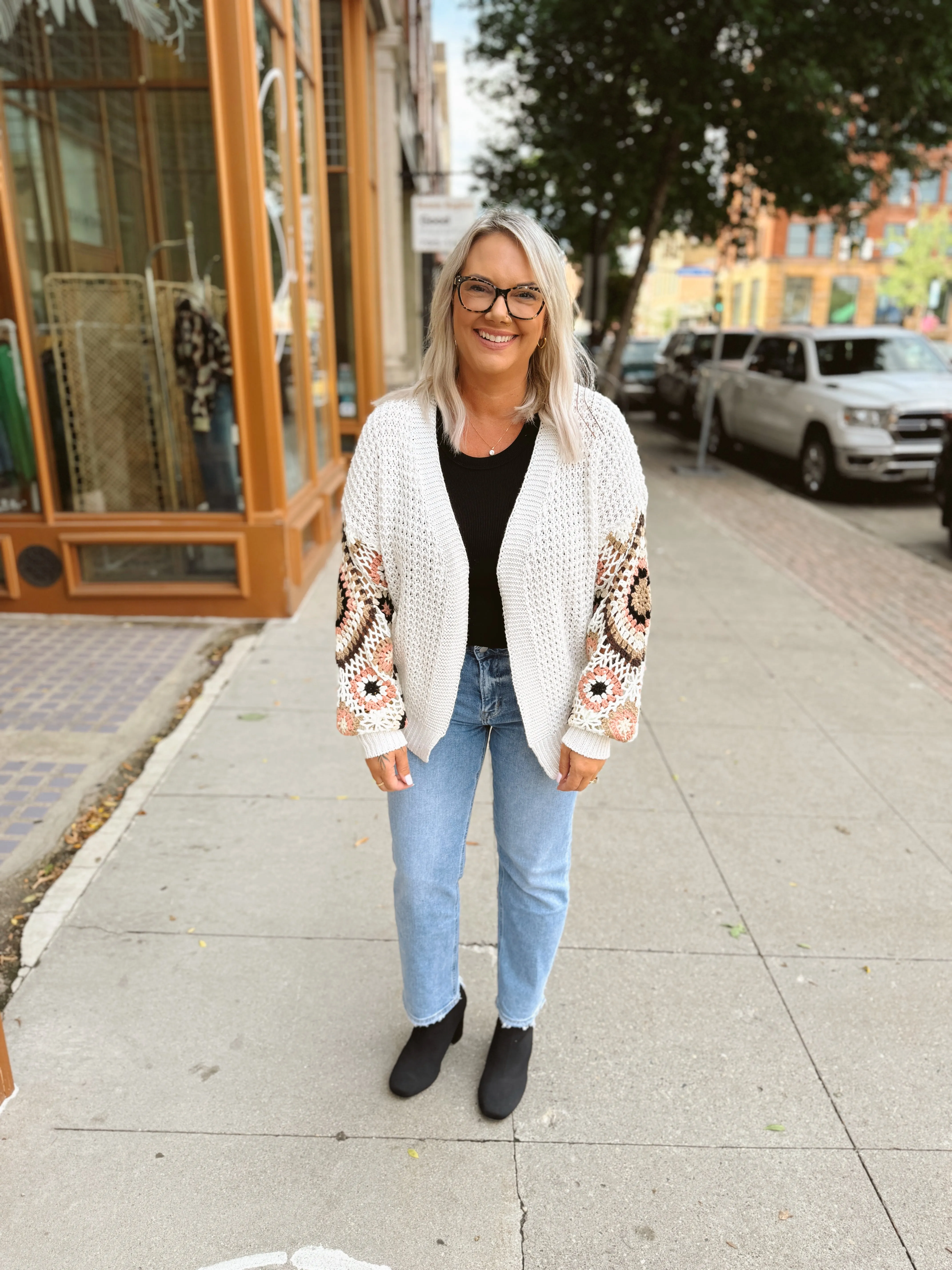 Cream Crochet Knit Cardigan