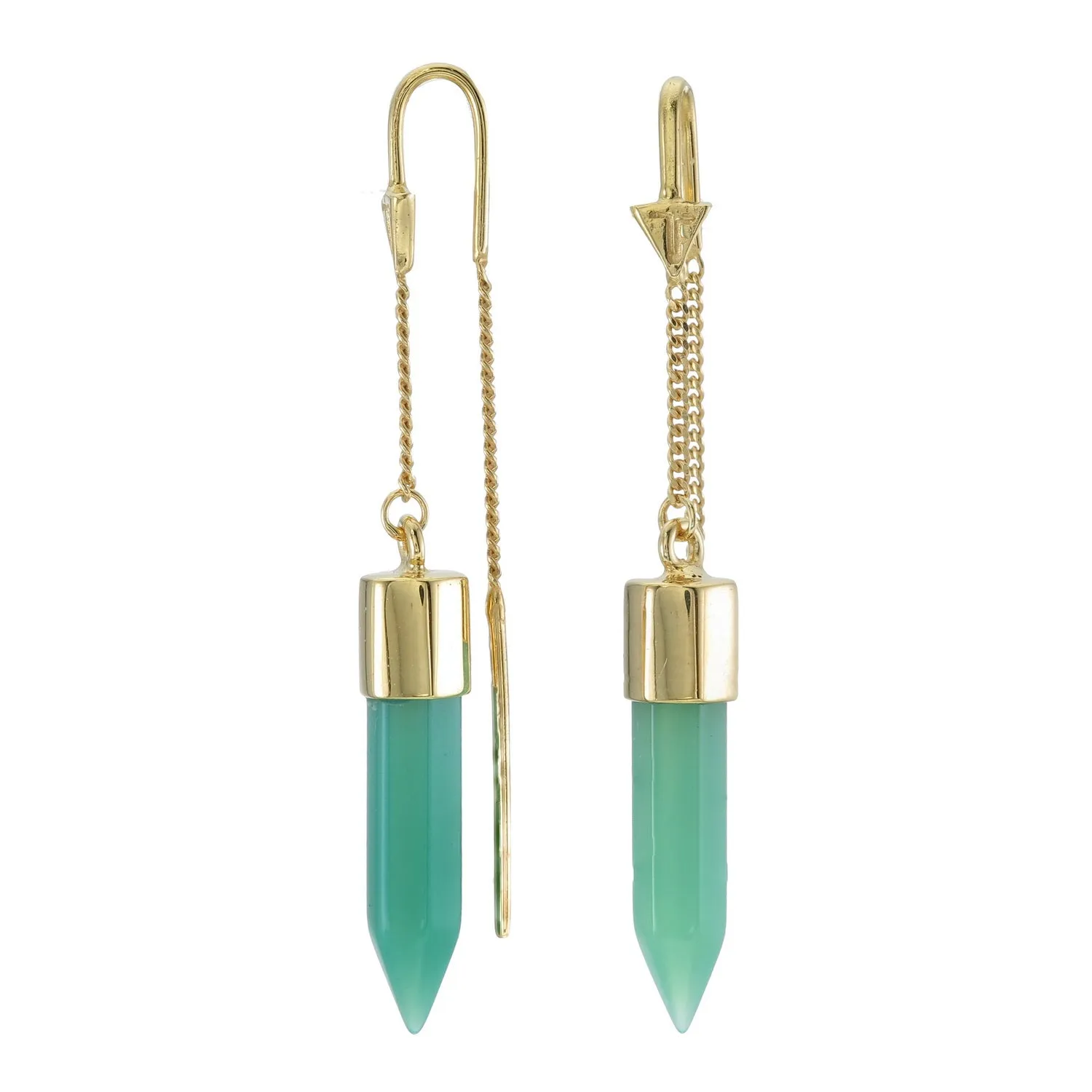 CRYSTAL PULL THROUGH EARRINGS - CHRYSOPRASE - GOLD