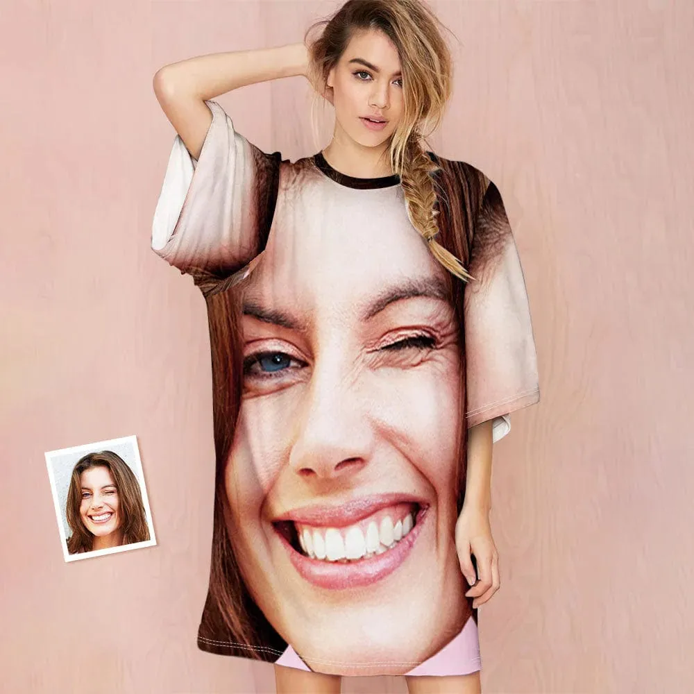 Custom Big Face Pajamas Women's Oversized Sleep Tee Personalized Women's Loose Nightshirt Sleepwear