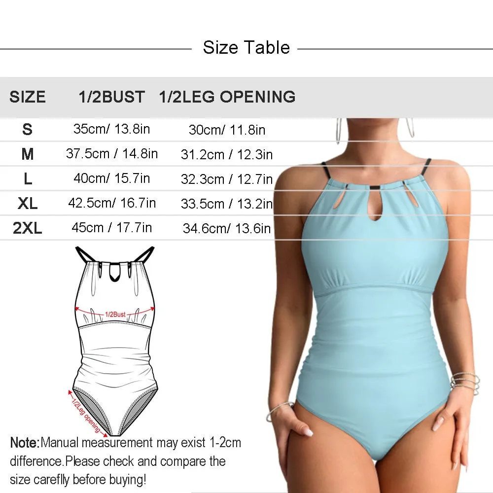 Custom Big Funny Face Swimsuit Personalized Women's One Piece Backless Tie Swimsuit Face Bathing Suit