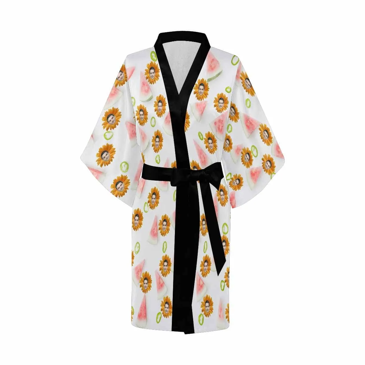 Custom Boyfriend Face Daisy Women's Summer Short Nightwear Personalized Photo Pajamas Kimono Robe