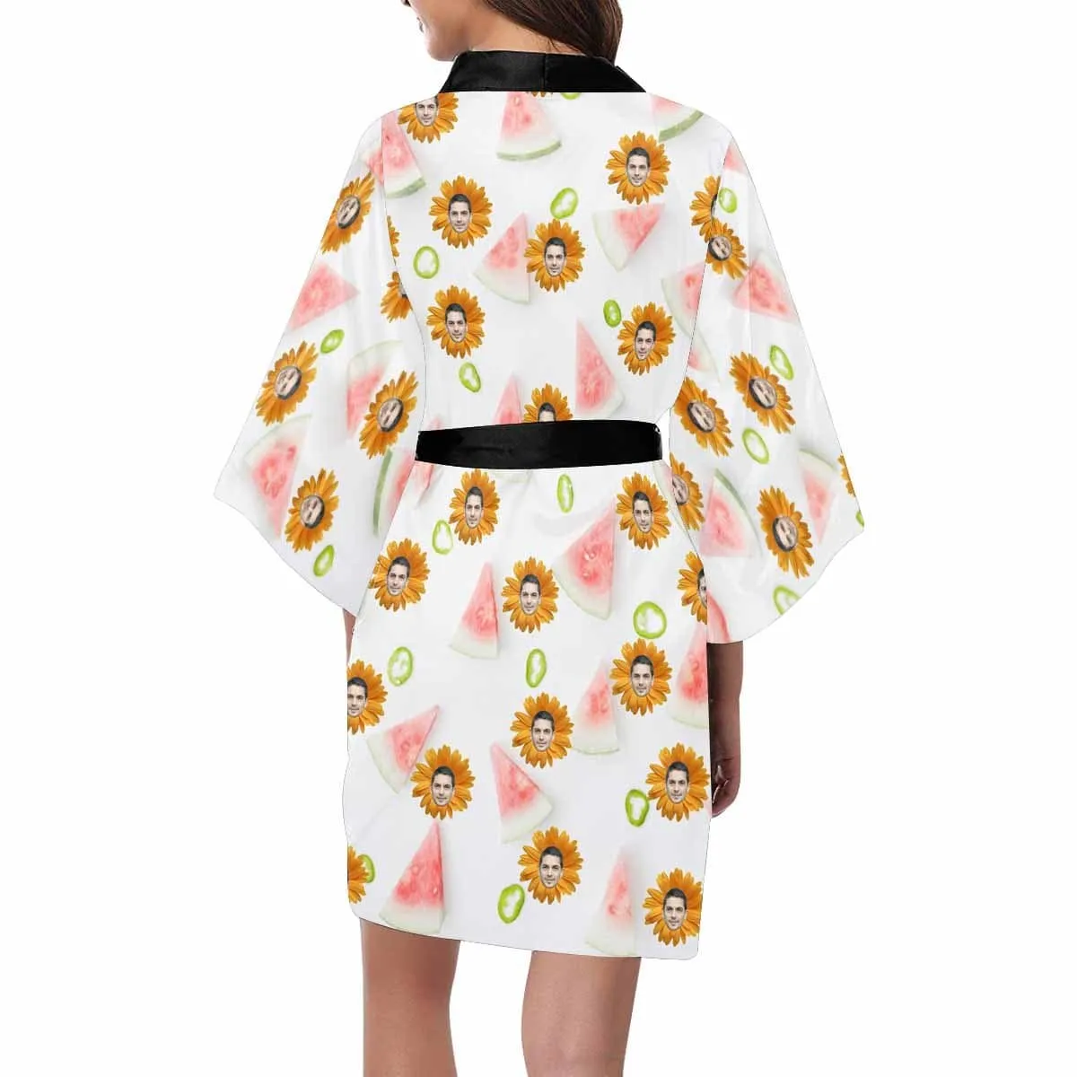 Custom Boyfriend Face Daisy Women's Summer Short Nightwear Personalized Photo Pajamas Kimono Robe