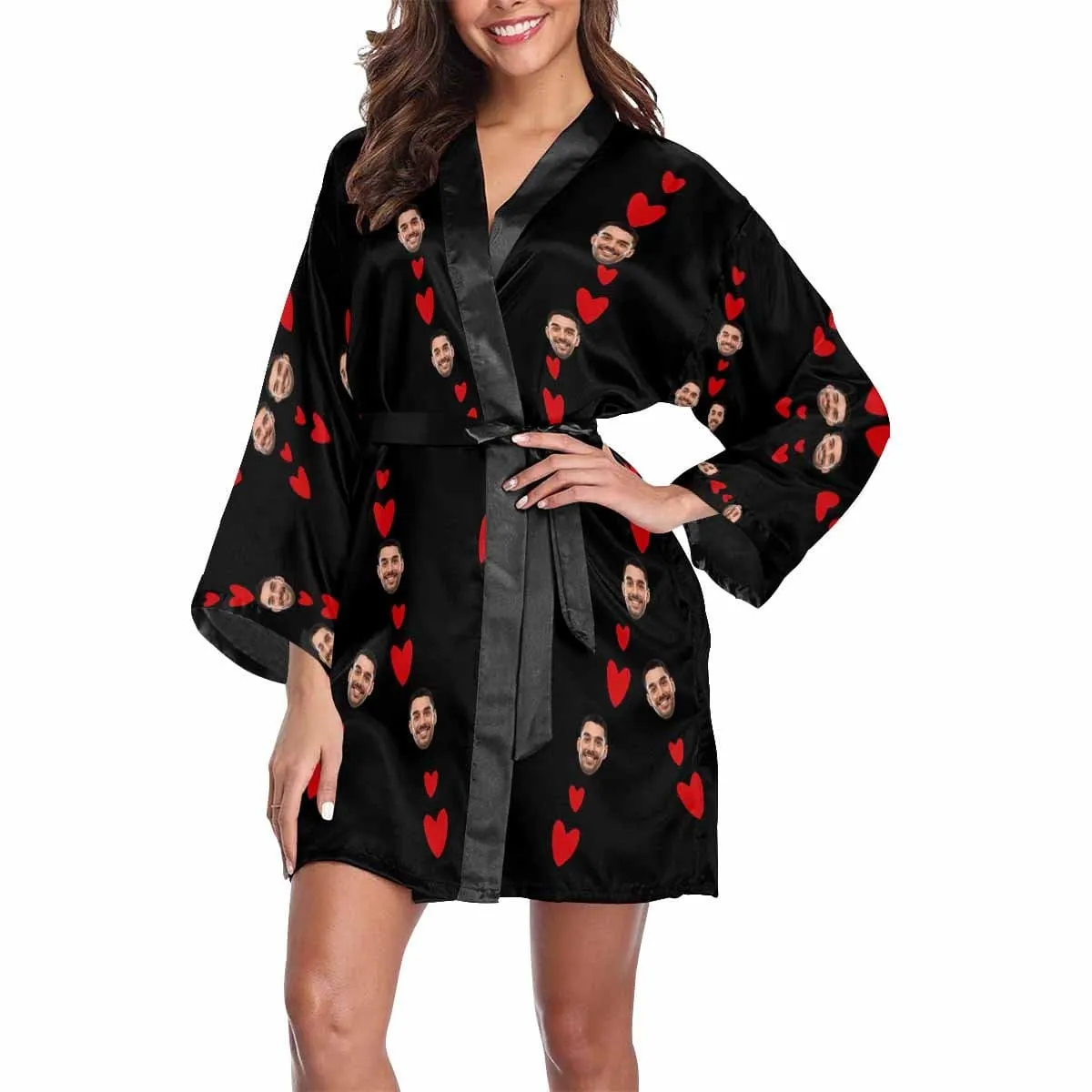 Custom Boyfriend Face It's Mine Women's Summer Short Nightwear Funny Personalized Photo Pajamas Kimono Robe