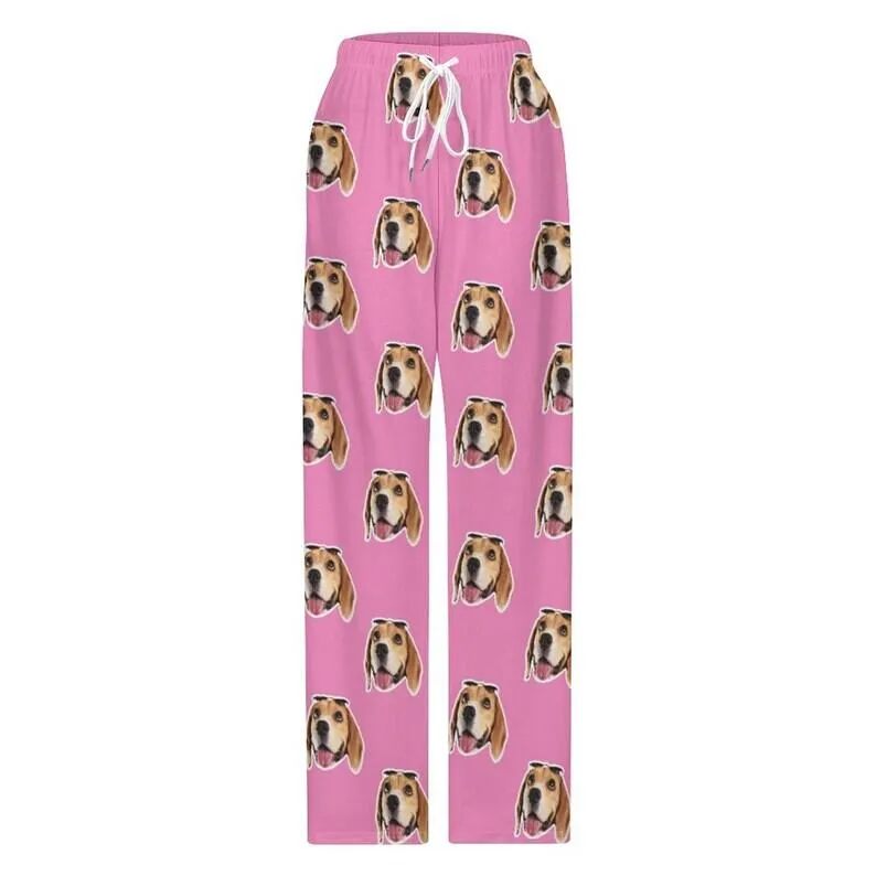 Custom Cat Dog Face Solid Color Pajama Pants and Pet Dog Bandana