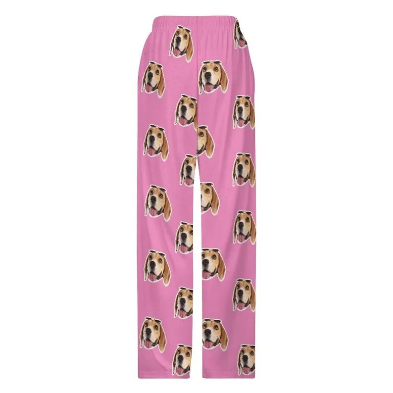 Custom Cat Dog Face Solid Color Pajama Pants and Pet Dog Bandana