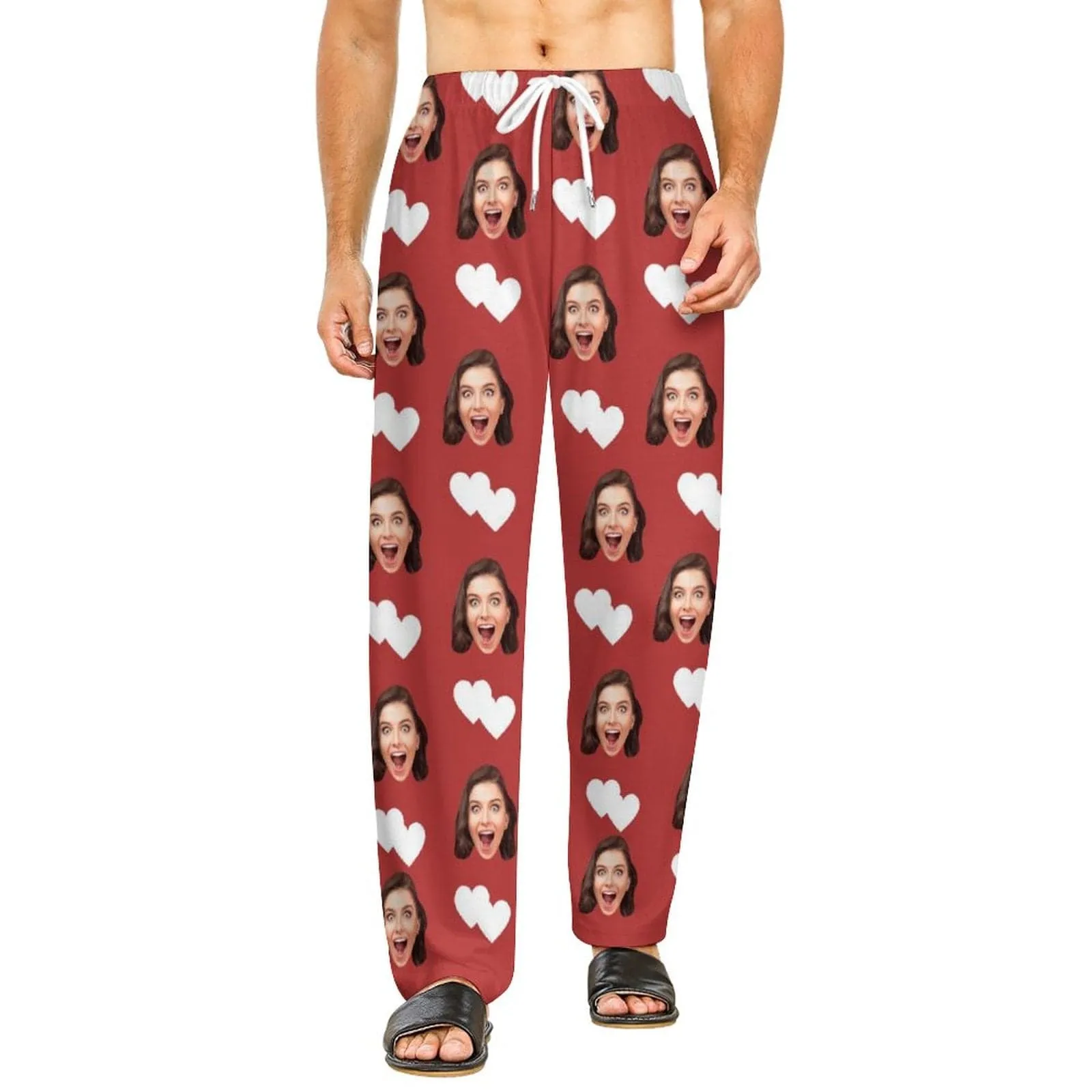 Custom Cat Dog Face Solid Color Pajama Pants and Pet Dog Bandana