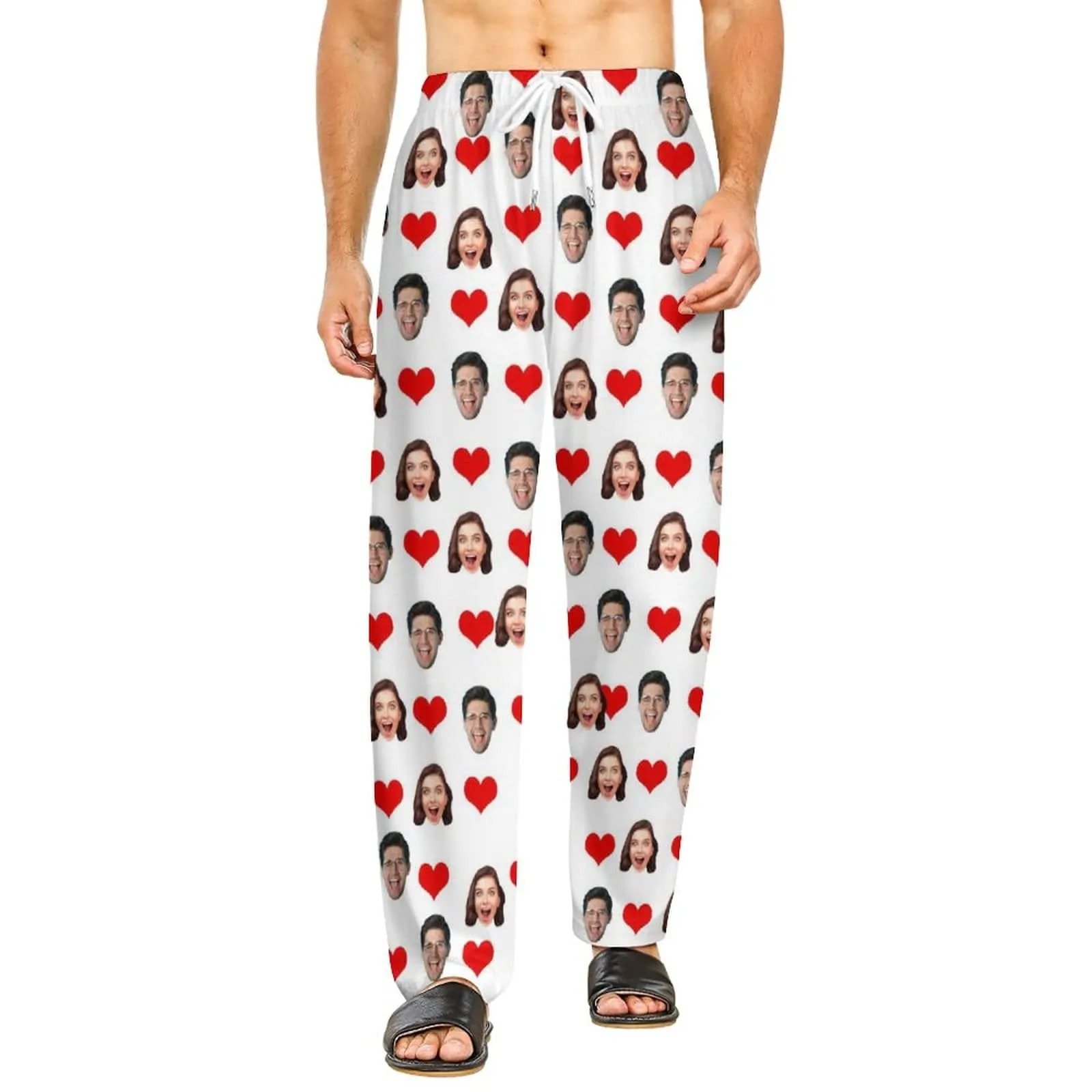 Custom Cat Dog Face Solid Color Pajama Pants and Pet Dog Bandana