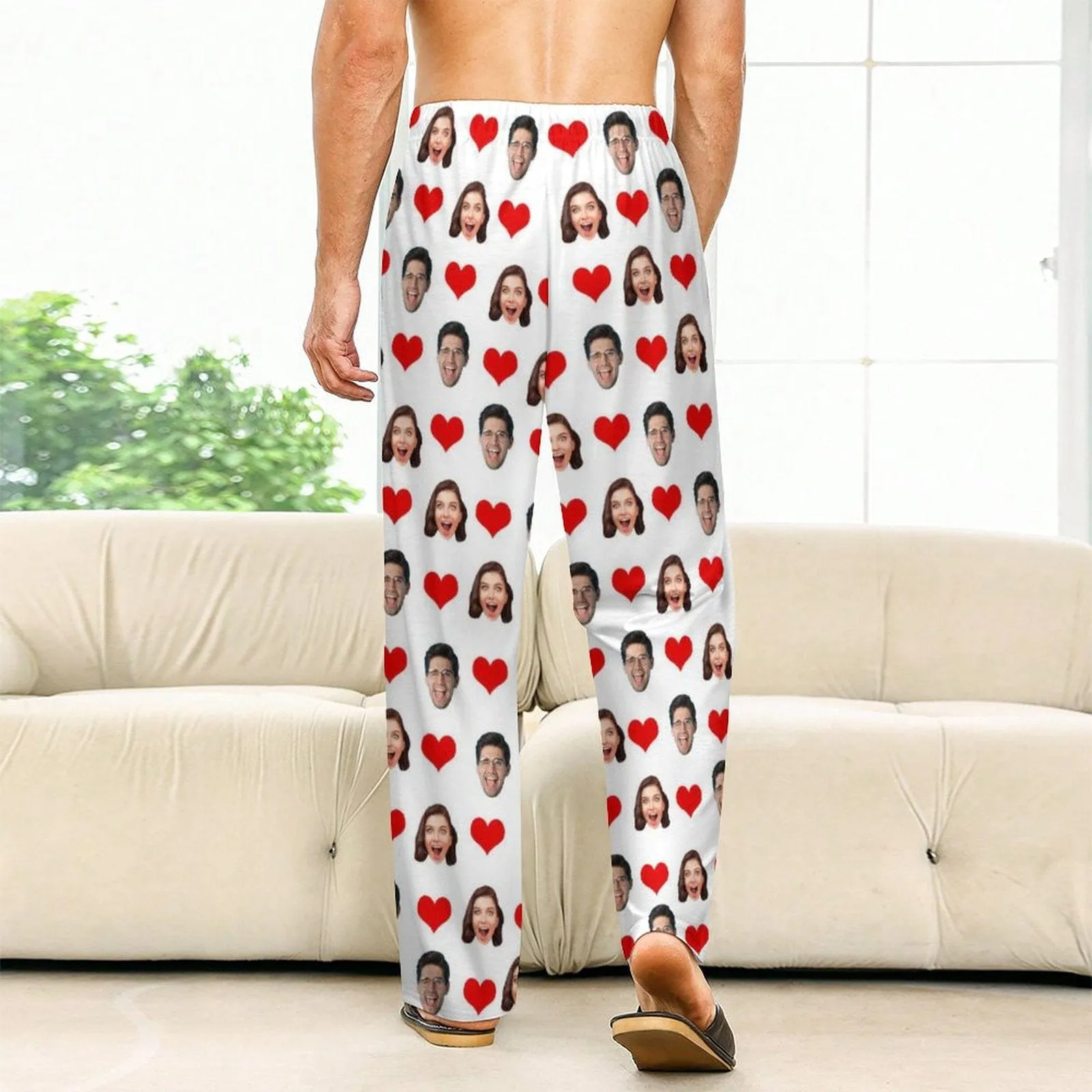 Custom Cat Dog Face Solid Color Pajama Pants and Pet Dog Bandana