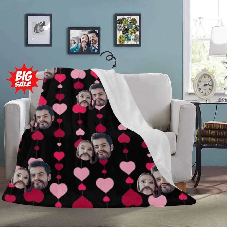 Custom Couple Face Love Heart Ultra-Soft Micro Fleece Blanket