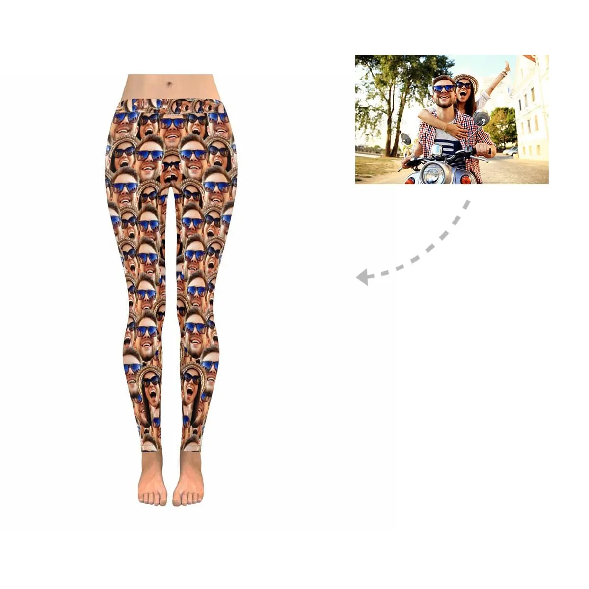 Custom Couple Face Low Rise Leggings Custom Printed Leggings