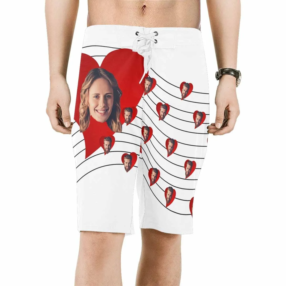 Custom Couple Face Men's Beach Shorts