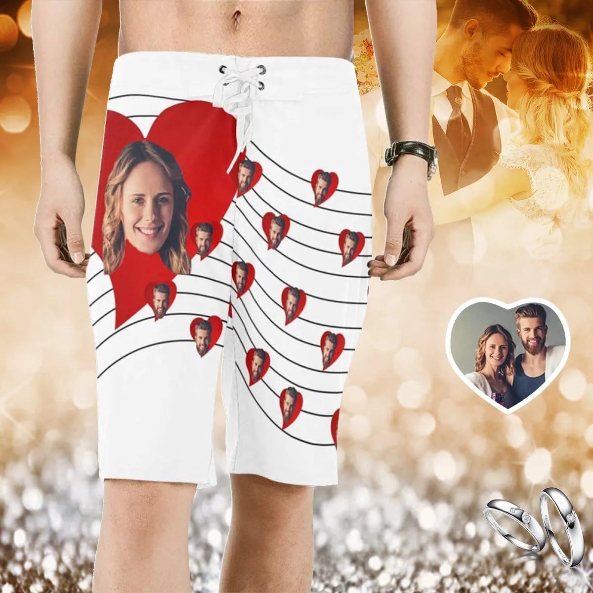 Custom Couple Face Men's Beach Shorts