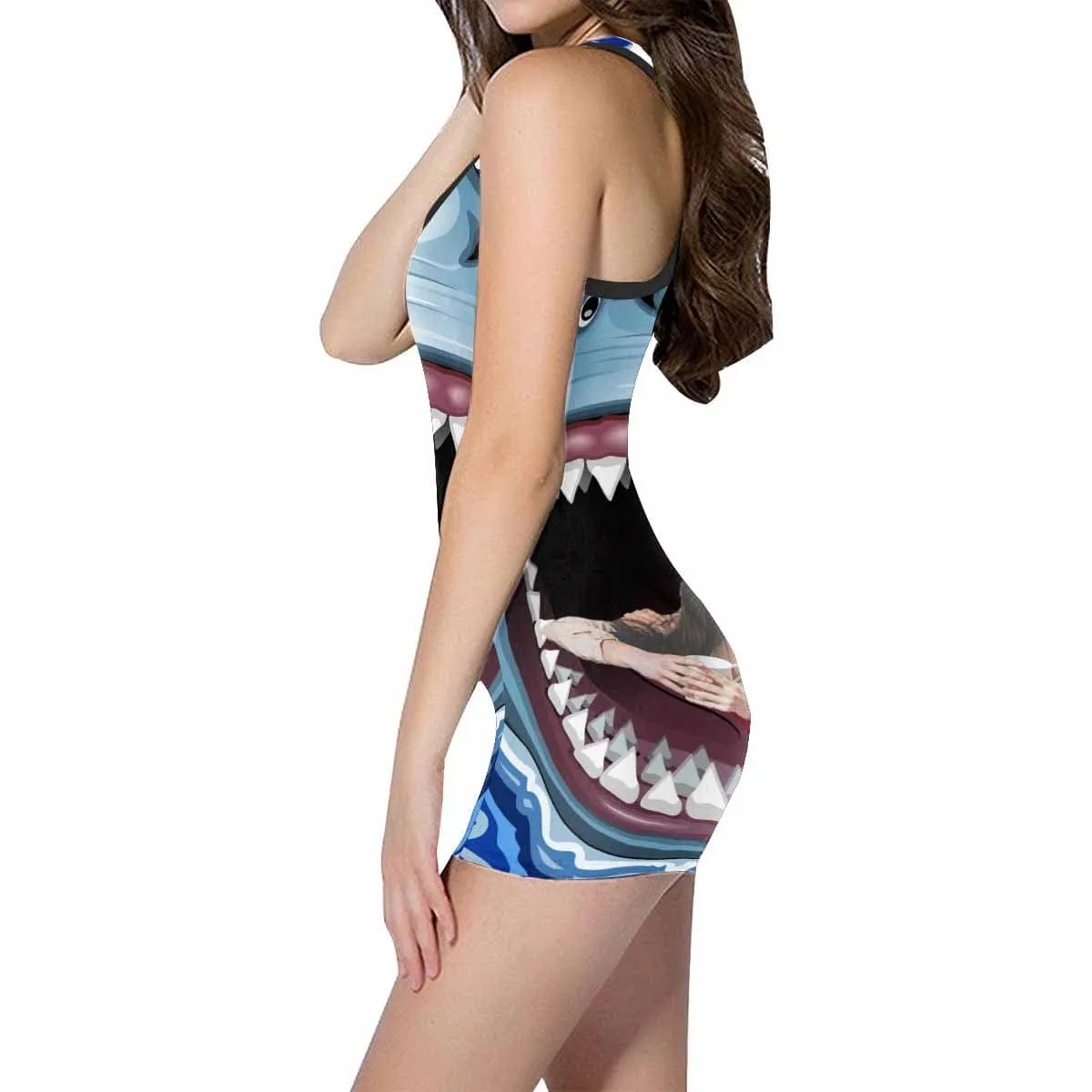 Custom Couple Face Shark Women's One Piece Boyleg Swimsuit