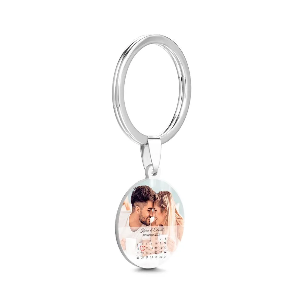 Custom Round Calendar Tag Photo Keychain Memorial Gifts for Couple