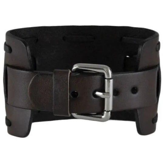 Dark Brown with Black Wide X Leather Watch Cuff Band DBTWXB