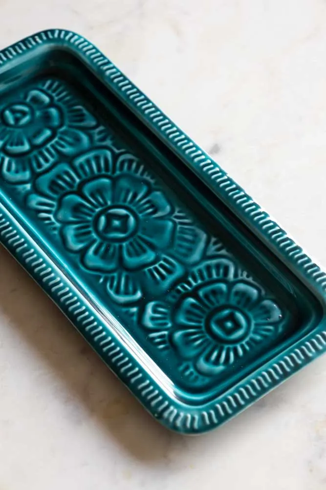 Deep Blue Enamel Cast Style Trinket Tray