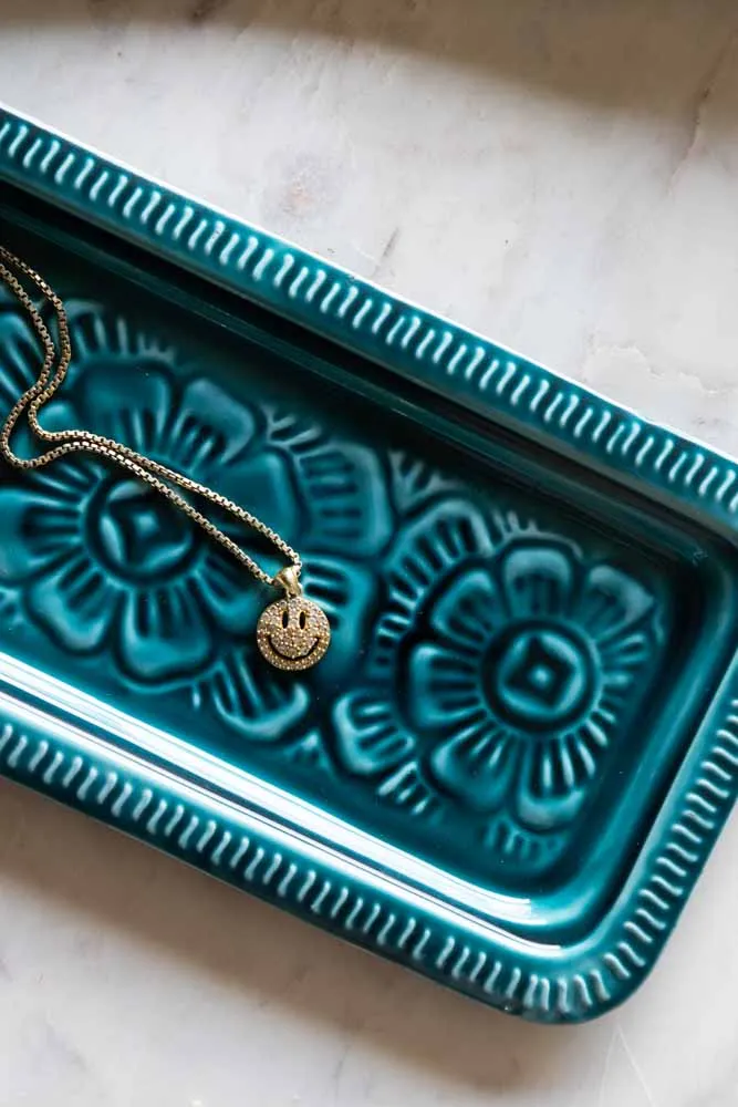 Deep Blue Enamel Cast Style Trinket Tray