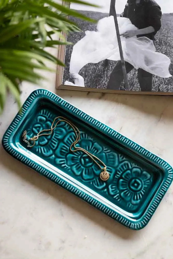 Deep Blue Enamel Cast Style Trinket Tray