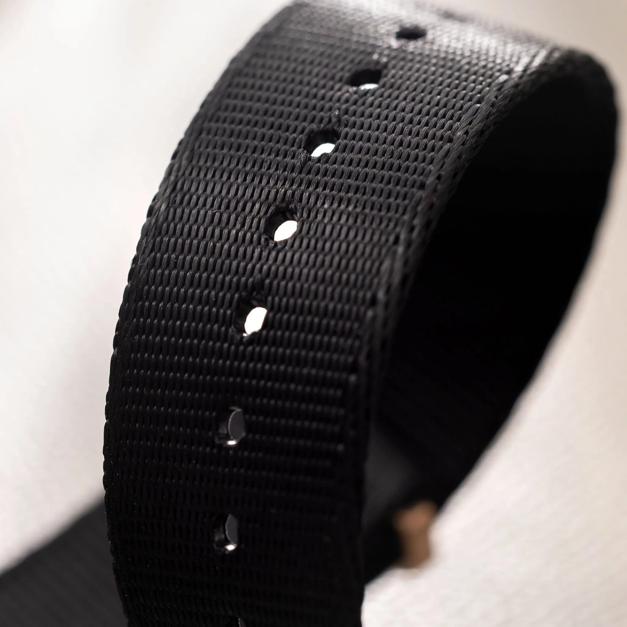 Deluxe Nylon Single Pass Watch Strap Pure Black - Gold Brushed