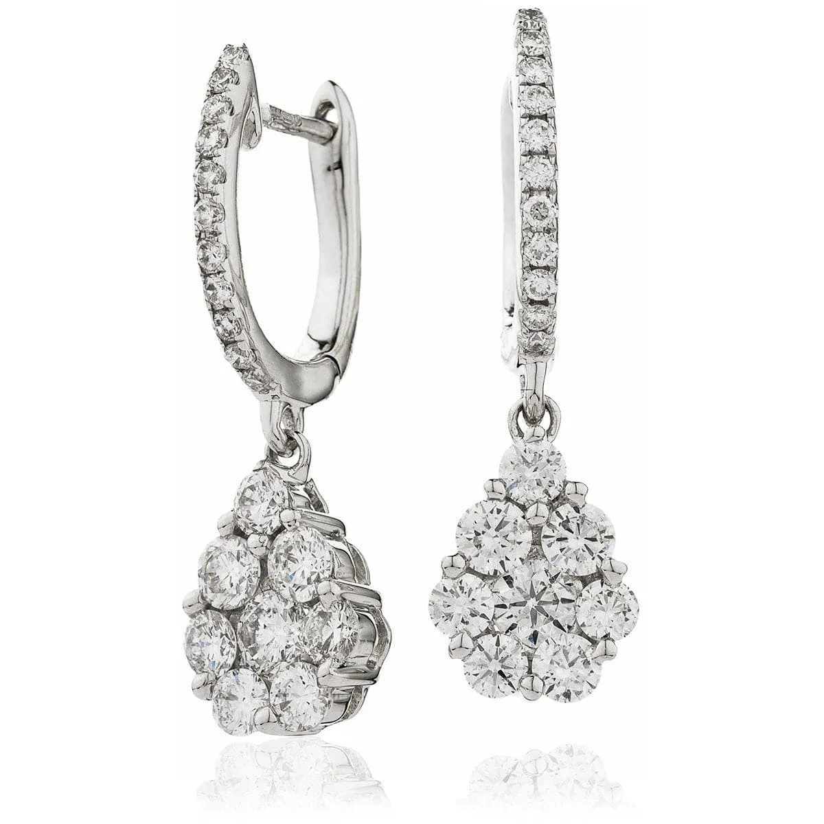 DIAMOND CLUSTER FANCY DROP EARRINGS IN 18K WHITE GOLD