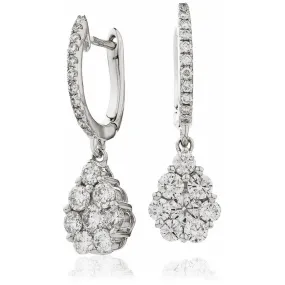 DIAMOND CLUSTER FANCY DROP EARRINGS IN 18K WHITE GOLD