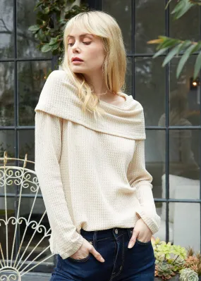 Draped Cowl Neck Drop Shoulder Top in Cream