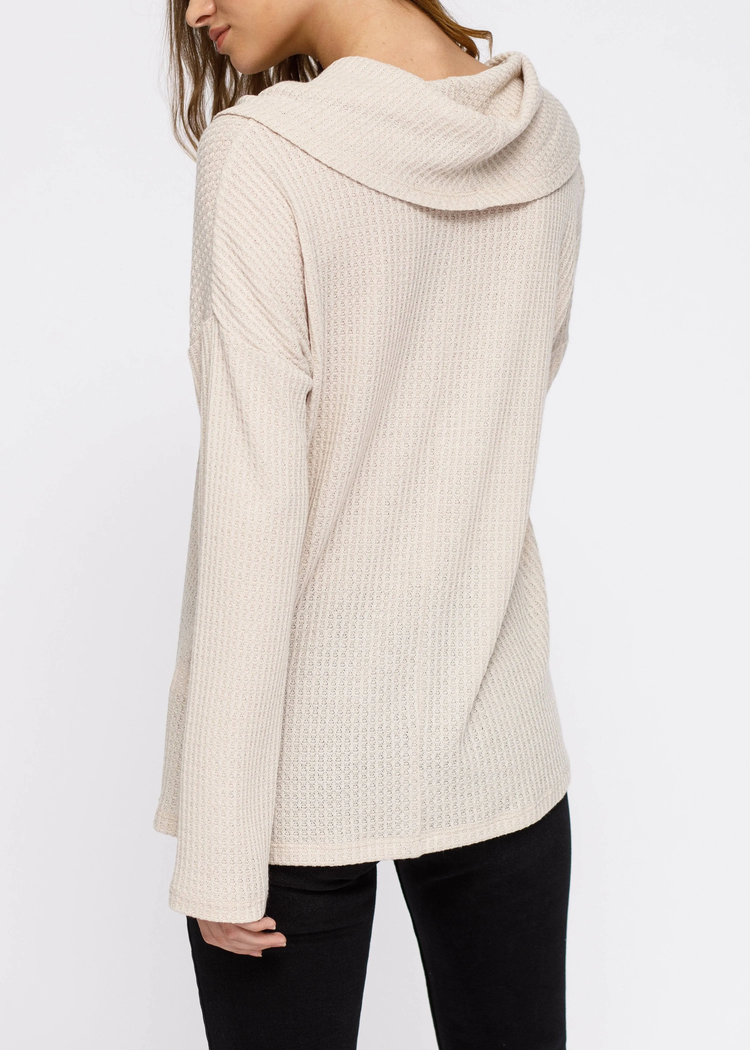 Draped Cowl Neck Drop Shoulder Top in Cream