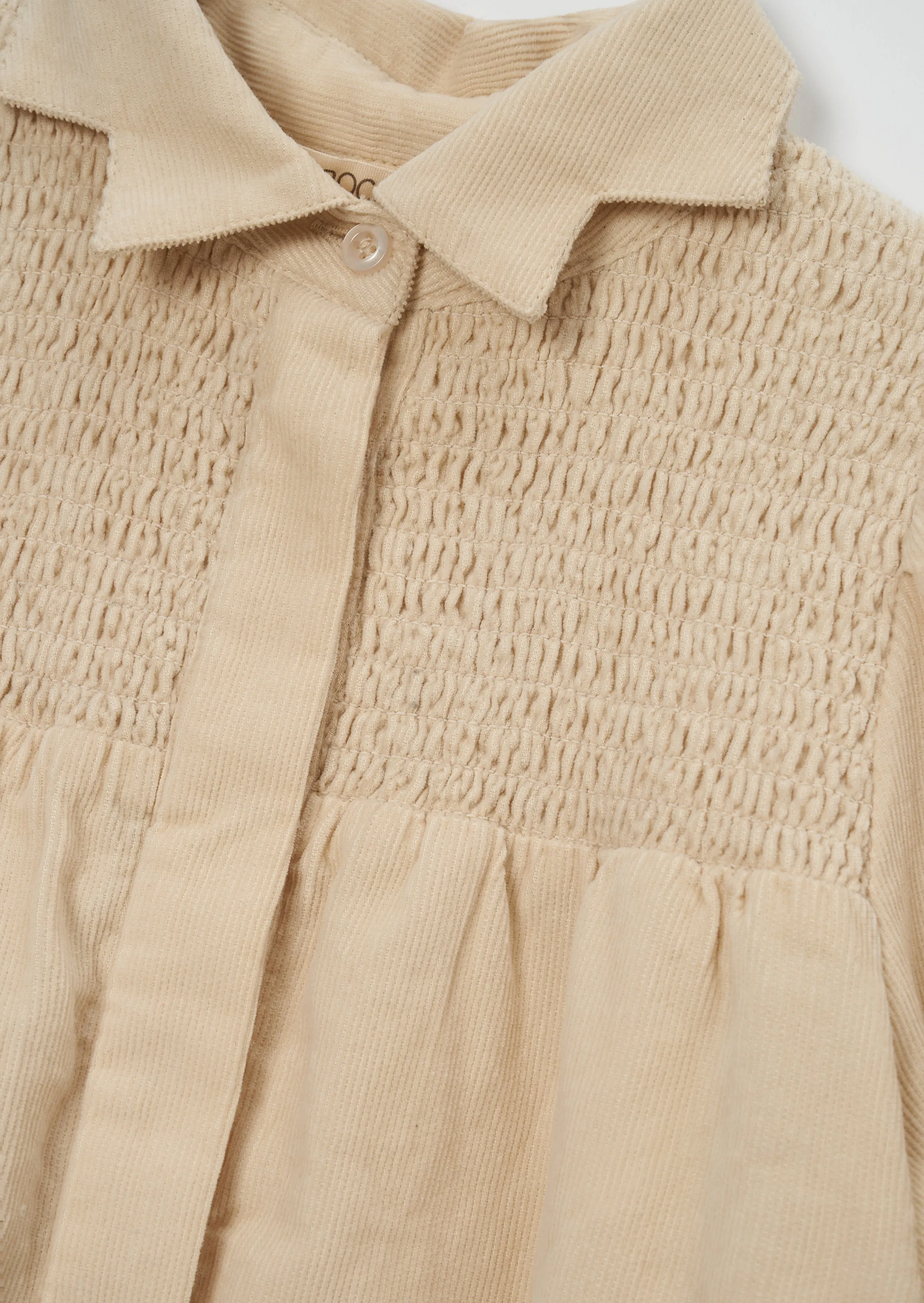 dress corduroy shirt style smocked top - cream