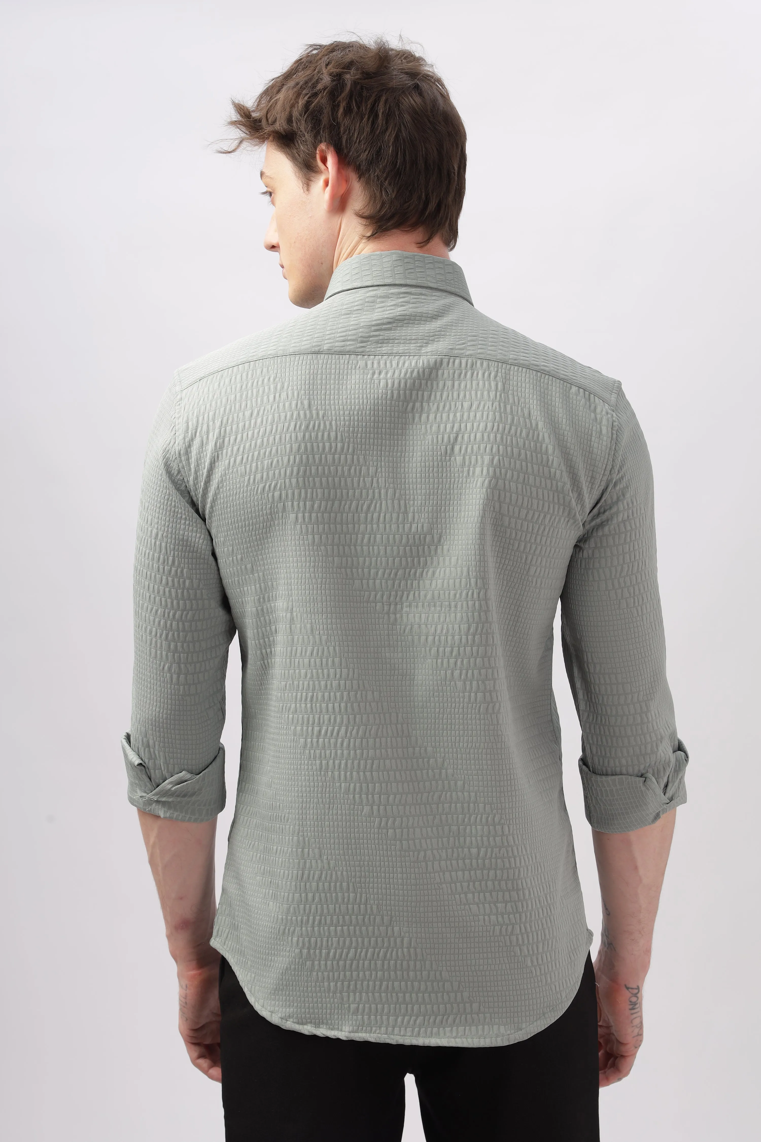 Faux Alligator Print  Green Textured Shirt