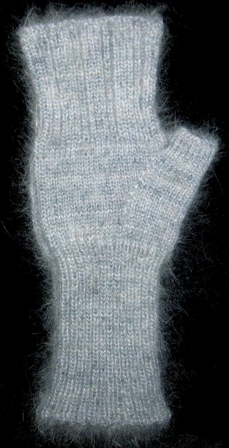 Fingerless Mitts - Blue Angora Nylon Blend and Blue Kid Mohair