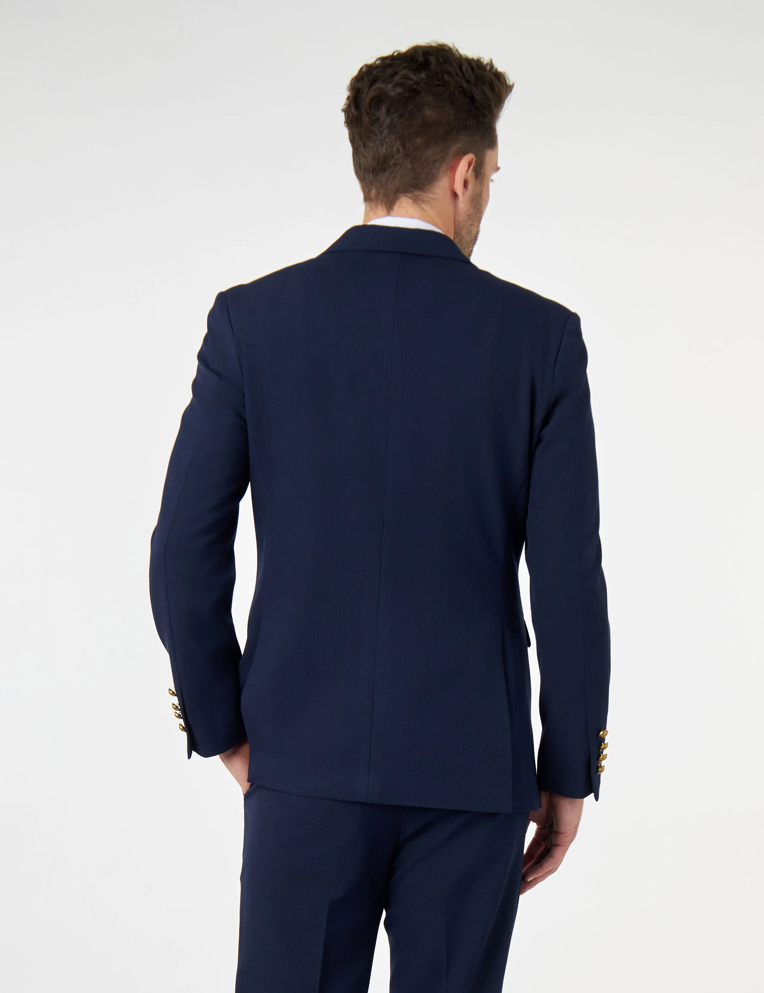 FINLEY – Navy Prince of Wales Checks Double Breasted 2 Piece Suit