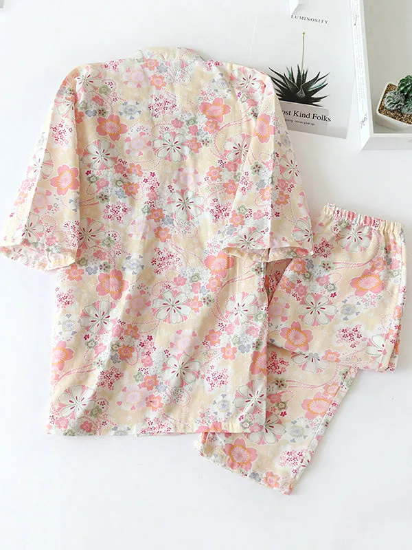 Floral Print Robe Pajama Set