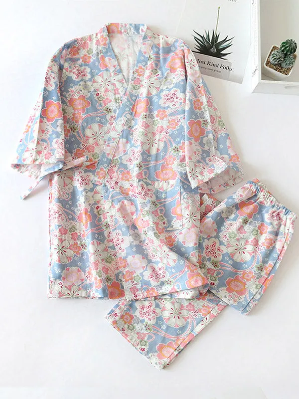 Floral Print Robe Pajama Set