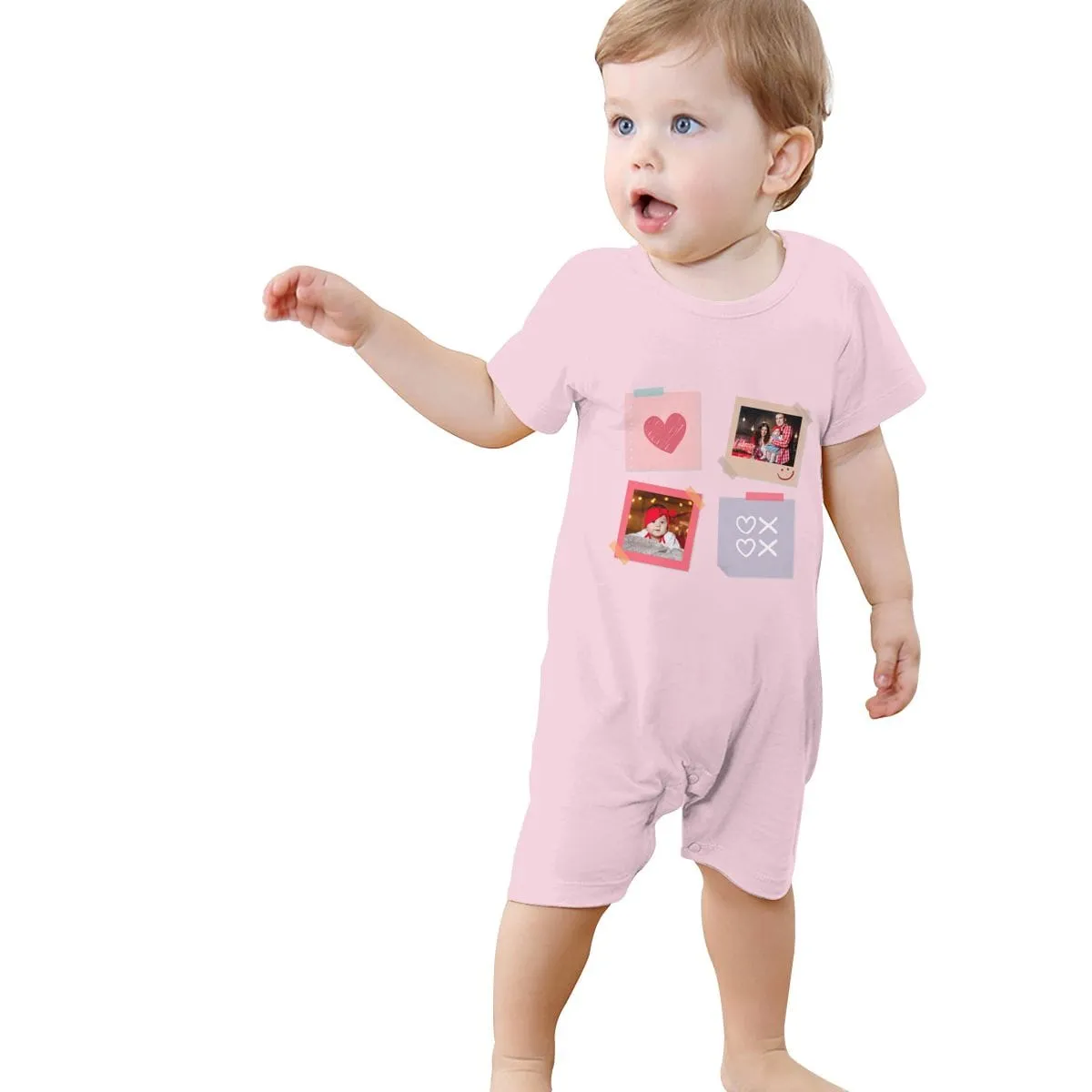 #For 0-2T-Custom 2 Photos Baby Short Sleeve Rompers 100% Organic Cotton Jumpsuit One-piece Coverall and Layette Set