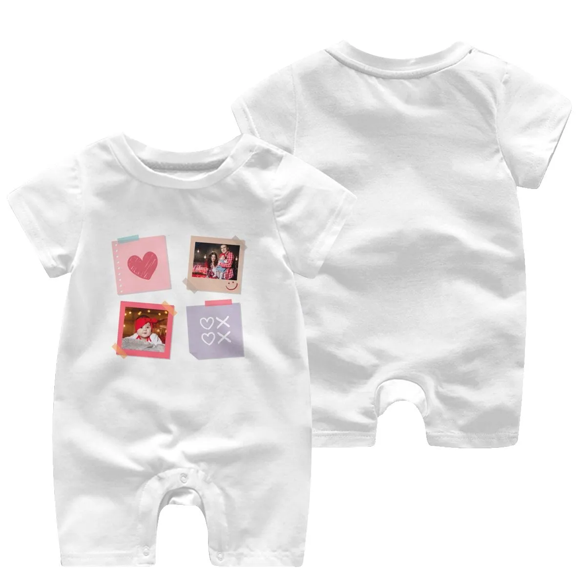 #For 0-2T-Custom 2 Photos Baby Short Sleeve Rompers 100% Organic Cotton Jumpsuit One-piece Coverall and Layette Set