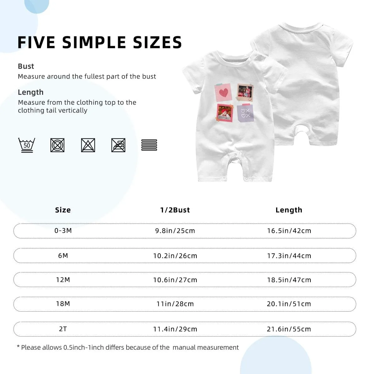 #For 0-2T-Custom 2 Photos Baby Short Sleeve Rompers 100% Organic Cotton Jumpsuit One-piece Coverall and Layette Set